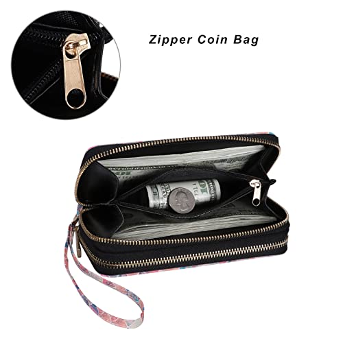 Image of Cellphone Wallet for Women Dual Zipper Long Purse with Removable Wristlet