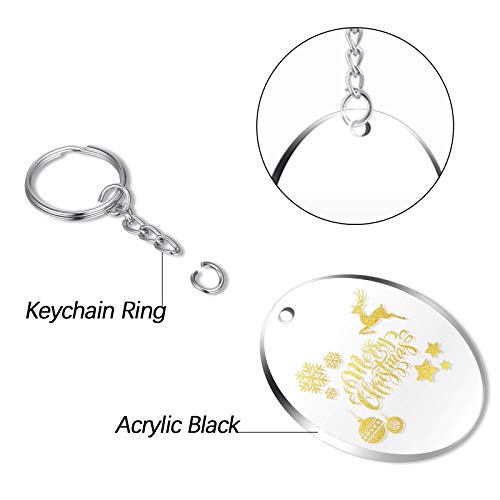 90 Pieces Acrylic Transparent Circle Blanks Set, 15 Pieces Transparent Acrylic Circle Discs,15 Pieces Hexagon Discs with Circle Key Chains and Keyrings for DIY Projects and Crafts