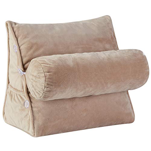 Cheer Collection Wedge Back Support Pillow For Reading, Gaming, And Watching - With Adjustable Neck Pillow, Taupe #TOP8