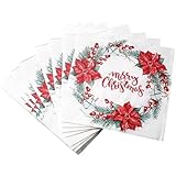 Ericetion 40 Servilletas Navideñas con Diseño De Flores Y Coronas Navideñas, Servilletas De Papel Estampadas, Servilletas De Papel para Almuerzo, para Cena De Navidad Y Año Nuevo.