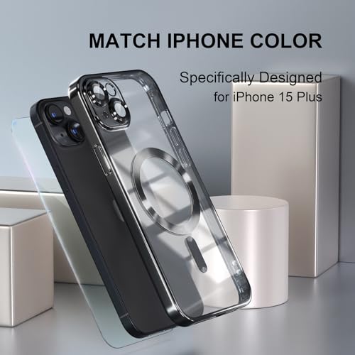 Image of Misea Magnetic for iPhone 15 Plus Case Compatible with MagSafe Black | [Never Yellowing] [Military Drop Protection] Full Camera Lens Protector Plating Soft Clear Phone Case for Women, Black
