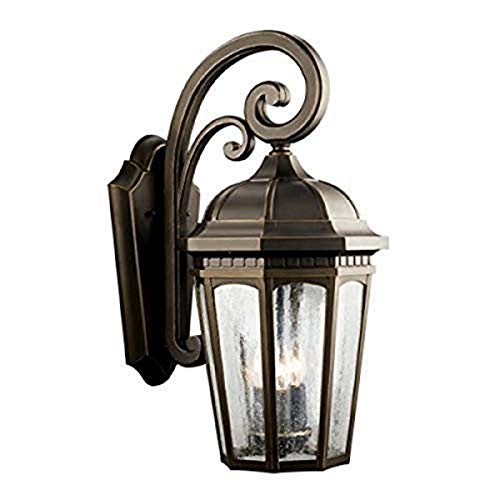 Get Special Price Courtyard 22.25" 3 Light Outdoor Wall Light with Clear Seeded Glass in Rubbed Bronze