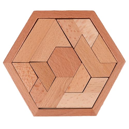 Wooden Hexagon Puzzle for Kid Shape Pattern Block Brain Teaser Puzzles Wood Geometric Tangram Puzzle Blocks Game STEM Montessori Educational Gift for Kids (Original Color)
