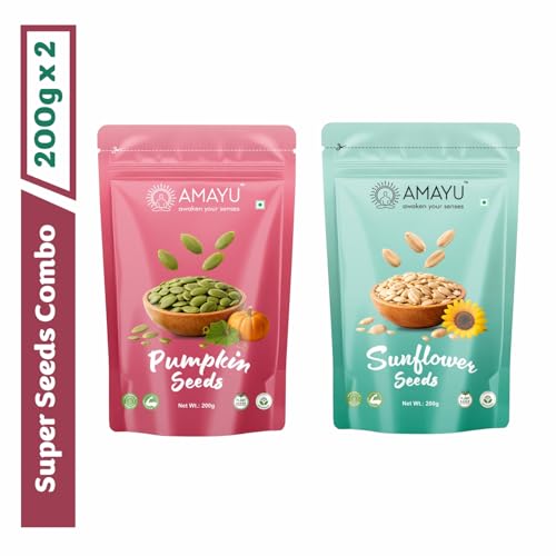 Image of AMAYU Healthy Seeds Combo Pack | Nutrient-Rich Superfoods for Daily Wellness | High in Fiber, Protein & Omega-3 | Premium Natural Seeds for Everyday Nutrition | 200g Each (Pumpkin & Sunflower seeds)