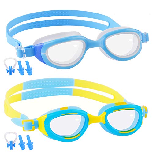 COOLOO - Gafas de natación para niños, niños y adolescentes de 3 a 15 años, antivaho impermeable, visión clara, sin fugas, 2 unidades, D.Azul+Azul