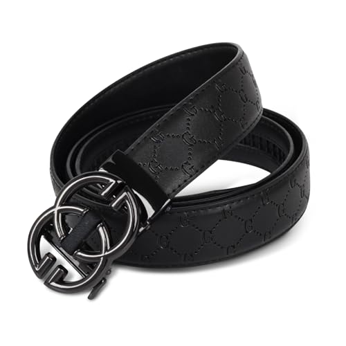 Image of Aurolran Men&Womens Leather Dress Belt Business Automatic Buckle Belt Color-Black Silver Gold