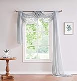LinenZone Silver Window Scarf Valance in 144 Inch Size. Use Window Scarves as Canopy Bed or Backdrop Curtains, Curtain Scarf, or Sheer Fabric for Draping. (Amazing 55 x 144, Silver)