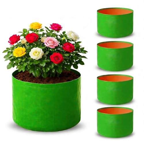 Image of HDPE UV-Protected Grow Bag Green Colour Plant Bags Suitable for Terrace and Vegetable Gardening (Pack of 5, 9X6)