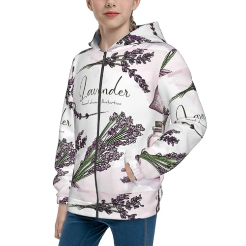 Lavender Herbs and Plants Kids Pullover Hoodies Boys Zip Up Sweatshirts Girls Athletic Clothes with Pocket