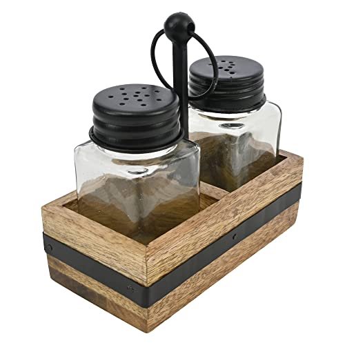 Square Edge Wood With Black Stripe Salt & Pepper Shaker Set #TOP2