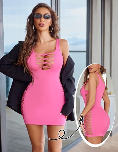 Avidlove Womens Fishnet Bodycon Dress Sexy Cut Out Lingerie Club Outfits - image 3