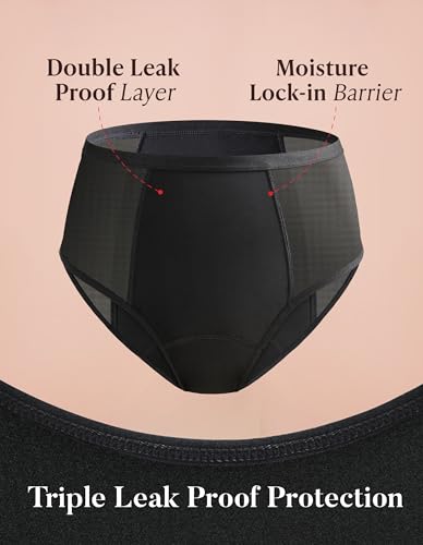 Image of AIRCUTE Washable Women Urine Incontinence Underwear Leak Proof Panties for Bladder Leak with 50 ml Absorbency 3 Pack (Black, 3XL)