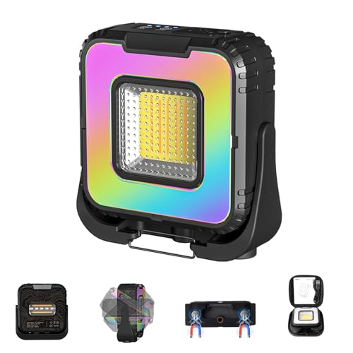 ERAY Faro LED Ricaricabile Doppia Luce 1000 Lumen con Luce RGB, 8 Modalità, Batteria 5000mAh, Impermeabile IPX4, Magnete e Gancio, Lampada da Lavoro Portatile per Esterni Campeggio Garage Emergenza