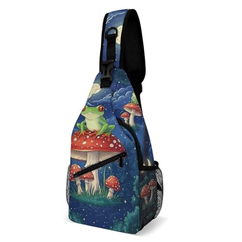 Men's Sling Bag Backpack Packable Chest Crossbody Rucksack, Anti-Theft Waterproof Travel Daypack, Moon Mushroom Frog Bags
