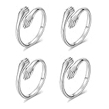 4 Pcs Adjustable Hands Embrace Open Rings Hugging Hands Rings Romantic Couple Hug Rings Vintage...