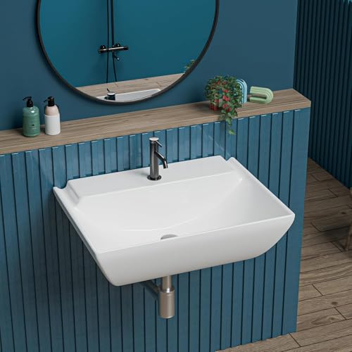 Image of Bell Wall Mount And Table Top (2 In 1) Wash Basin For Bathroom | Counter Wash Basin For Living Room | Washbasin| Tabletop Ceramic Bathroom Table Top Basin 45 x 35 x 15 CM (Squaedo)