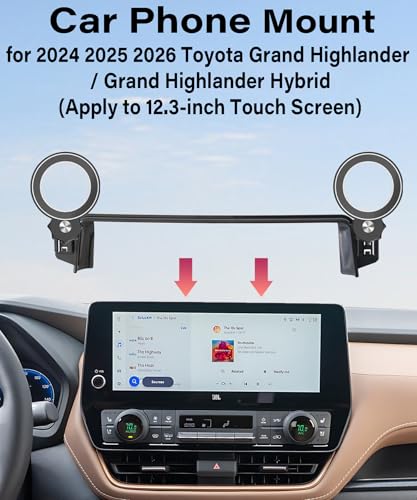 Image of Car Phone Holder for Toyota Grand Highlander / Hybrid 2024-2026 Accessories | 12.3 inch Screen Clip-On MagSafe Strong Magnetic Cell Phone Mount, Dual Slots for Driver & Passenger,360 Rotatable Hands-Free