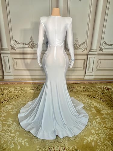 White Satin Crystals Mermaid Prom Evening Wedding Party Dress Celebrity Pageant Wedding Guest Gown Bridal Gown4