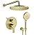 KOJOX Brushed Gold Shower Bundle: 3-Setting High-Pressure Showerhead System with Handheld & 6" Quadrato Pattern Shower Floor Drain in SUS 304