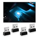 FSTURIOS 4 PCS USB LED Car Interior Atmosphere Lamp, Portable Plug-in 5V USB Car LED Interior Lighting Night Lamp, Mini USB Ambient Lighting Decor for Home Car Laptop Keyboard (Ice Blue)