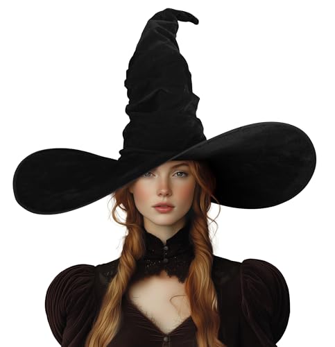 VZQI Witch Hat Halloween Black Witches Green for Women Adult Wizard 24-inch Large Ruched Hat