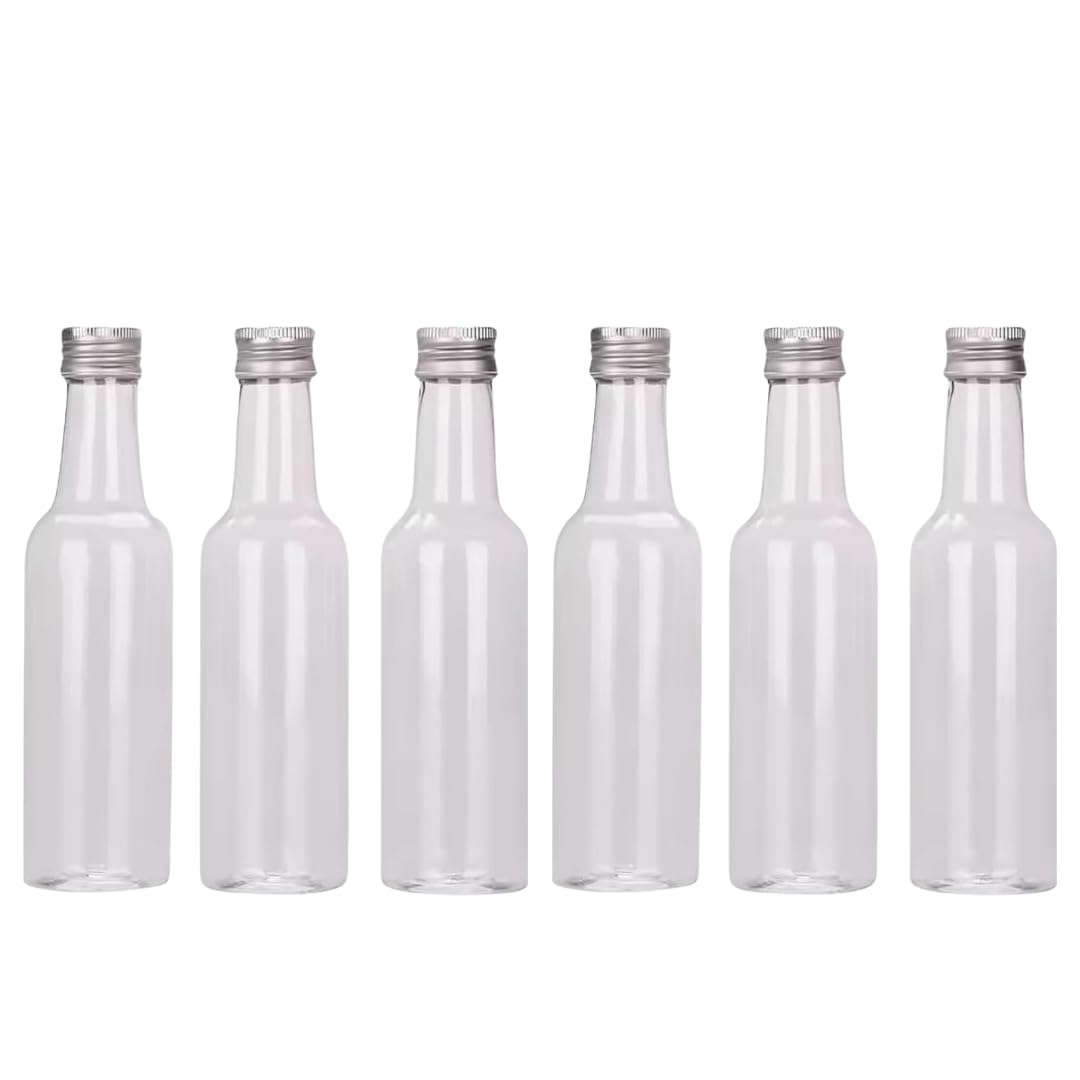 Plastic Milk Bottles, 6-Pcs 100ml Plastic Water Bottles, Juice, Oil, Spice, DIY Beauty, Leak-Proof, Stainless Steel Lids for Hot & Cold Drinks, Juice & Tea - Beverage, Milk & Smoothie