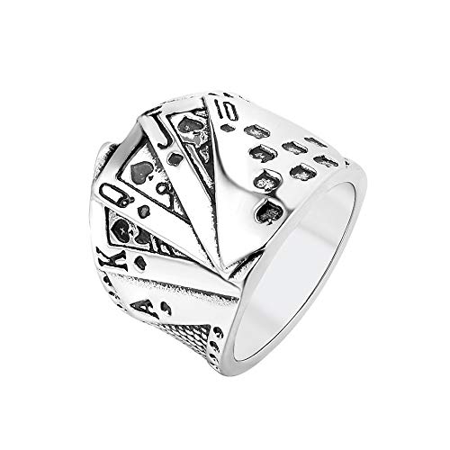 PAMTIER Hip Hop Cartas de Poker Motorista Anillo para Hombre Acero Inoxidable Plateado Talla 22 Cover