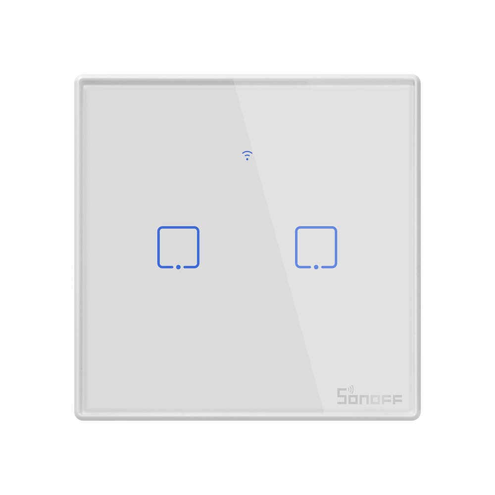 SONOFFSmart Light Switch, WiFi Touch Wall Light Switches Works with Alexa and Google Home,APP Remote Control & 433MHz RF Control, 2 Gang 1 Way, White, Neutral Wire Required
