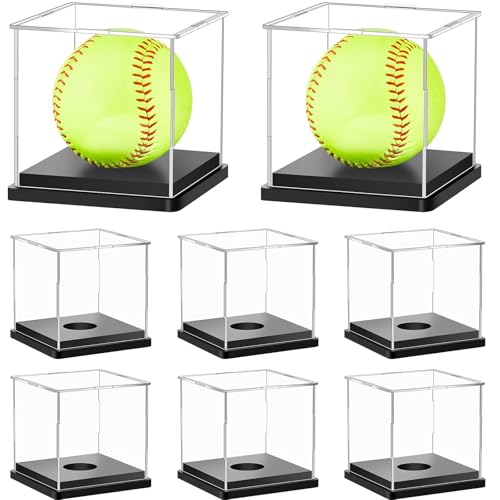 Leinuosen 8 Packs Softball Display Case Plastic Softball Holder Stand Baseball Display Case Memorabilia Acrylic Box UV Protected Clear Cube for Baseball Tennis Ball Sports Ball Storage by Leinuosen - Used condition - US$42.93
