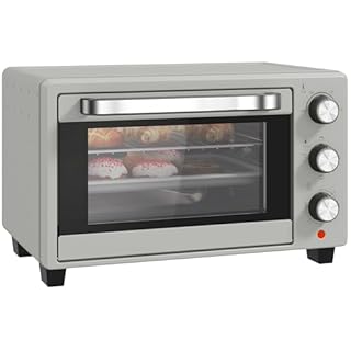 HOMCOM Mini Oven, 21L Countertop Electric Grill, Toaster Oven with Adjustable Temperature, Timer, Baking Tray and Wire Rack, 1400W, Silver Tone