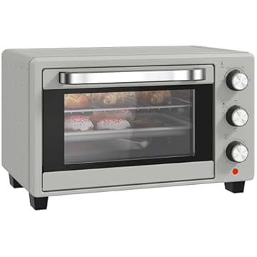 HOMCOM Mini Oven, 21L Countertop Electric Grill, Toaster Oven with Adjustable Temperature, Timer, Baking Tray and Wire Rack, 1400W, Silver Tone