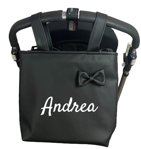 Danielstore Bolso Carro Bebé Talega Polipiel Personalizado con Nombre Bebe Bordado Bolso Organizador Pañaleras para Bebés Bolsa Carrito Bebe… (Negro con asa Colgar Hombro)