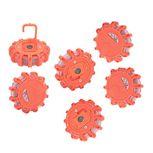 JVSISM 6 Pack Led Road Flares Flashing Warning Light Roadside Flares Emergency Disc Beacon With Magnetic Base For Car Marine Boat