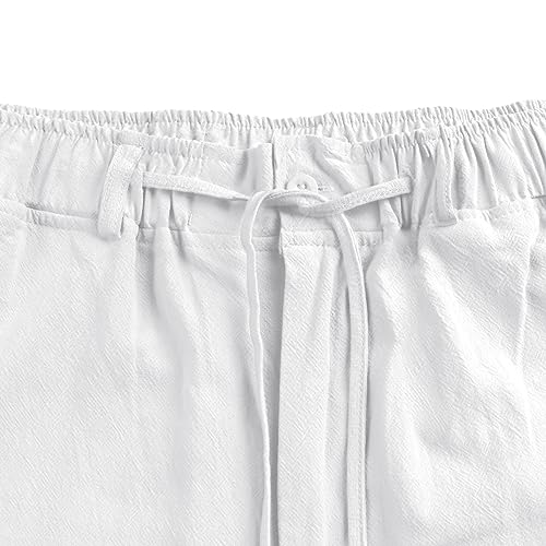 NANAMEEI Men's Casual Cotton Linen Pants Beach Wedding Trousers Summer Straight Elastic Waist Drawstring Pants - Image 4