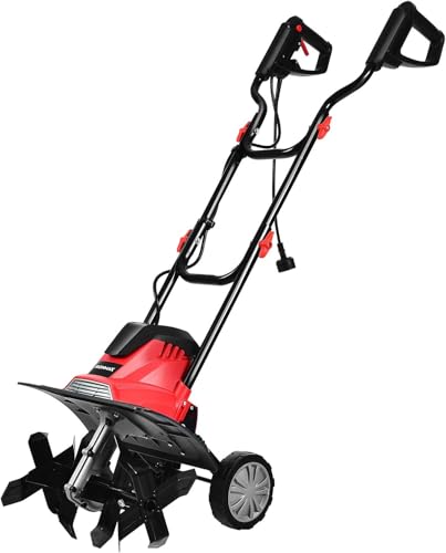 FANTASK 1200W Elektro Bodenhacke Motorhacke elektrisch mit Schutzschalter, Bodenfräse Gartenfräse Gartenhacke Rot 22cm Arbeitstiefe und 35cm...