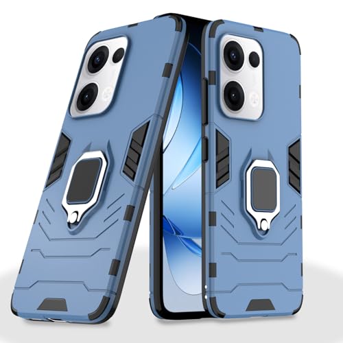 Image of Pikkme D5 Tough Armor Bumper Case | 360 Protection Case | Ring Holder Stand Back Cover for Oppo Reno 13 5G (Blue)