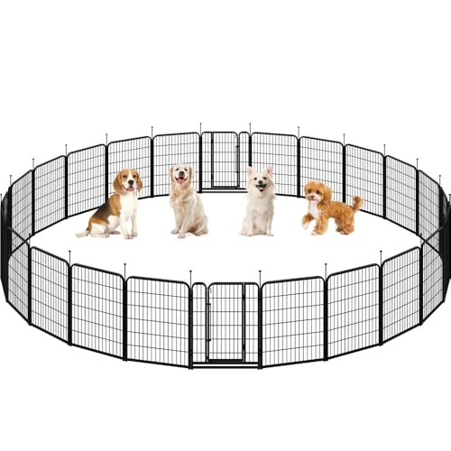 Image of Yaheetech 32in 24-Panel Heavy Duty Dog Playpen Portable Fence Outdoor | Anti-Rust Sturdy Wire Frame, No-Tool Assembly, Foldable Storage, Anti-Slip Support Feet, Ideal for Puppy & Medium Dog Breeds