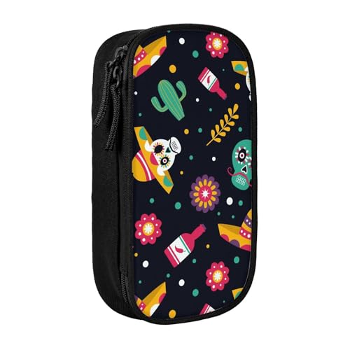 YINGD Estuche grande de almacenamiento, patrón de fondo de calavera mexicana, Black, 21x10.5x5cm, Organizador de bolsas
