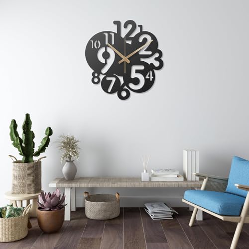 Image of Metal Wall Clock for Living Room, Bedroom, Office, Kitchen, Home and Hall, Stylish Designer Big Size Modern Wall Watch for Home Decor Black (Minimalist, 50 CMS)
