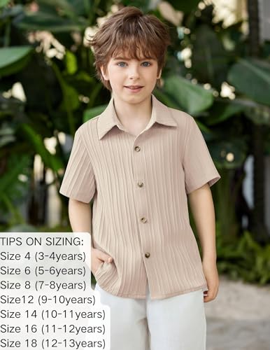 Image of Arshiner Boys Light Khaki Shirt Soft Short Sleeve Button Down Shirt size 12, Champagne