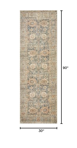 Loloi Margot Collection MAT-03 Ocean/Spice 2'-6" x 7'-6" Runner Rug, No-Shed Easy Clean Large Patterned Area Rug for Living Room, Bedroom, Dining Area