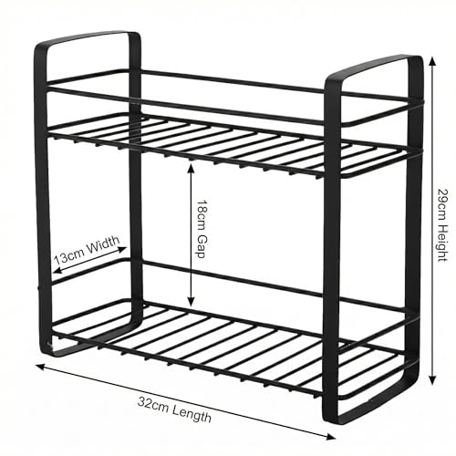 Image of TechSrmaji 2 Tier Stainless Steel Kitchen Rack | Multipurpose Storage Shelf for Kitchen & Bathroom | Rust Proof Dish Rack, Spice Organizer, Bathroom Shelf (Black)