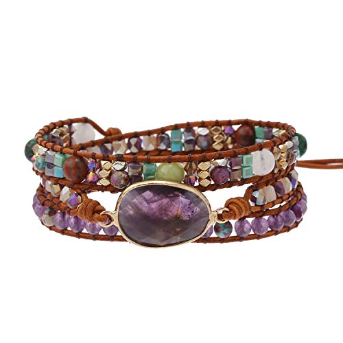 Plumiss Amethyst Stone Wrap Bracelets Natural Stone Beaded Strand Handmade Boho Bracelet For Women #TOP9