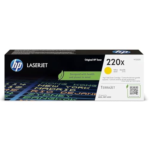 HP 220X W2202X, Cartuccia Toner Originale 5500 Pagine, Compatibile con le Stampanti LaserJet Pro M4202, MFP 4302, Giallo