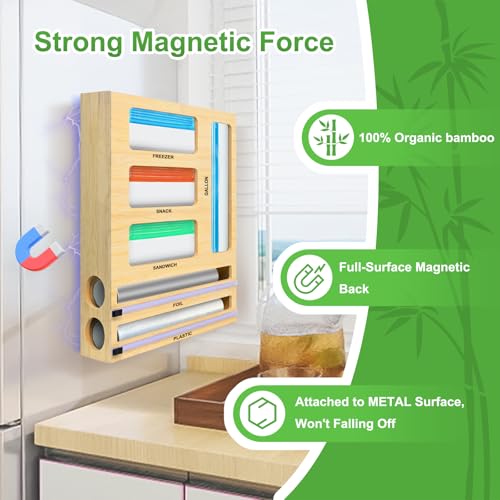 Magnetic Food Bag Storage Organizer for Drawer or Refrigerator, Compatible with Gallon,Quart, Sandwich, Snack & Variety  - Additional View
