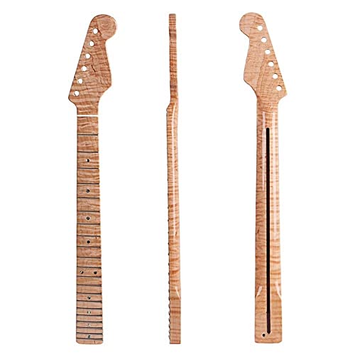 DIY 21 Fret Canadian Tiger Wood Electric Guitar Neck handle for ST (Color : With mahogany tube)
