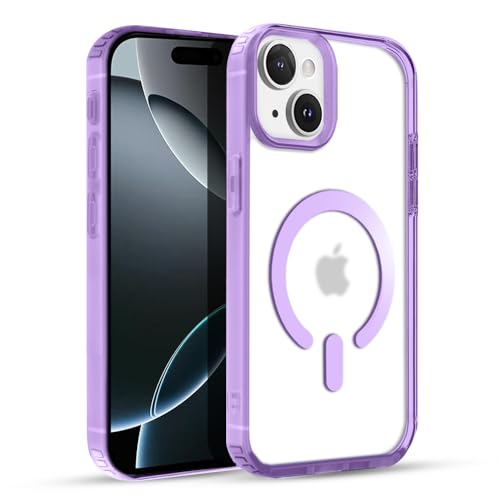 Image of KARWAN️ Hybrid Transparent iPhone 15 Back Cover Case Compatibe with Mag-Safe | Shockproof Design |Camera Protection Bump | Transparent Back Cover Case for iPhone 15 (PC, TPU | Purple
