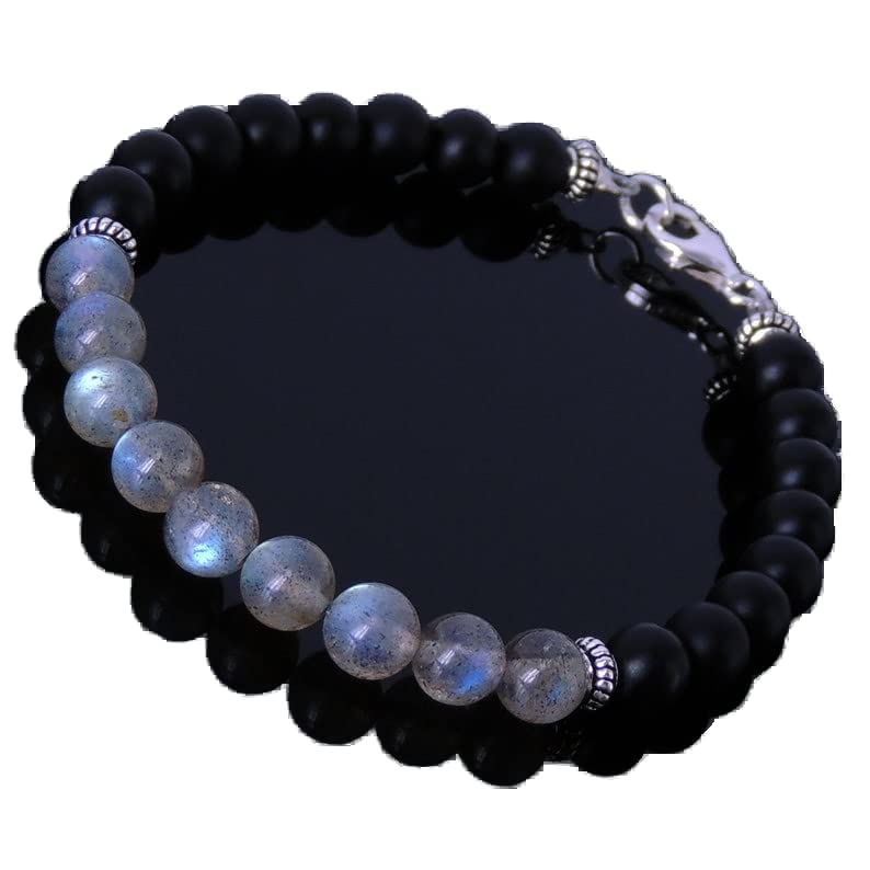 Bracelet mixte en labradorite et onyx mat 8mm, le cadeau idéal de 7 pouces