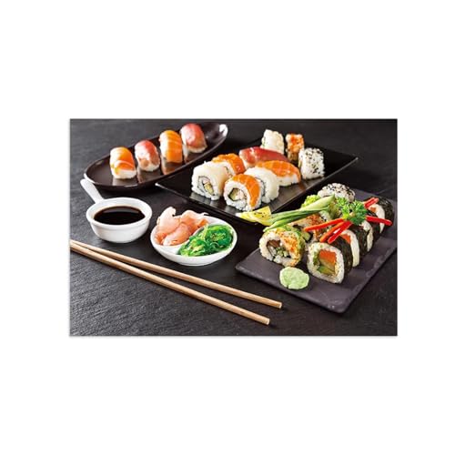 Tableau de cuisine pour habiller un mur vide avec une grande toile sushi vintage 60x90cm