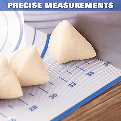 Silicone Pastry Mat Extra Thick Large Non Stick Baking Supplies Kitchen Counter Cooking Rolling Dough Sheet Pie Crust Sourdough Bread Oven Liner with Measurement (L-16''(W)*24''(L), 2#Blue)